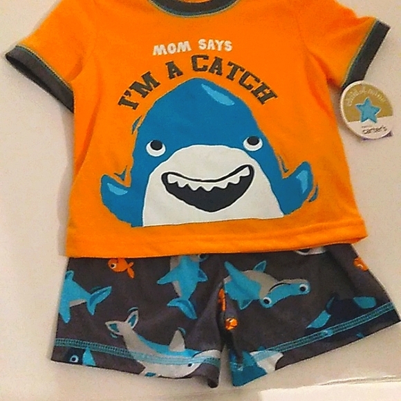 NWT☆Child Of Mine☆By CARTER'S 12M Orange Shark 2pc Pajamas Set - Picture 3 of 8